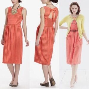 Anthropologie Postage Orange Stripe Sleeveless Stretch Midi Dress Size Small